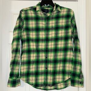 American Eagle Outfitters Green and Cream Plaid Shirt